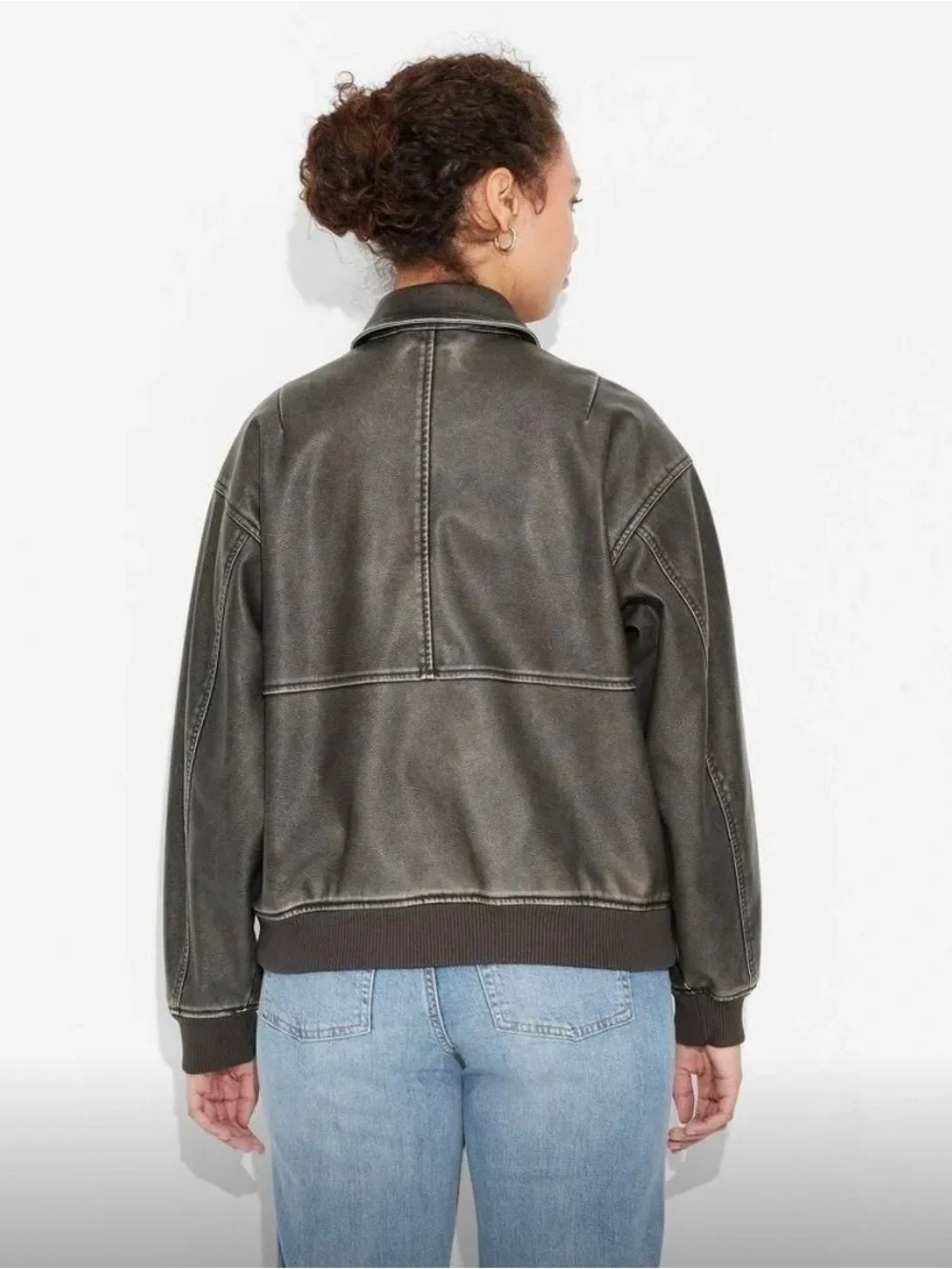 NWT Women’s wild fable Faux leather Black Bomber Jacket - Picture 3 of 4